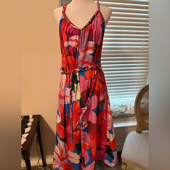 Farm Rio Color Festival Halter Dress - L - Picture 2 of 5